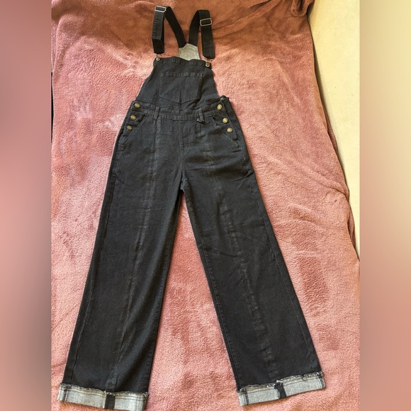 Denim - Stylish Women's Overalls Dark Wash Denim Adjustable Straps Cuffed Hem